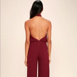 Burgundy open back jumpsuit